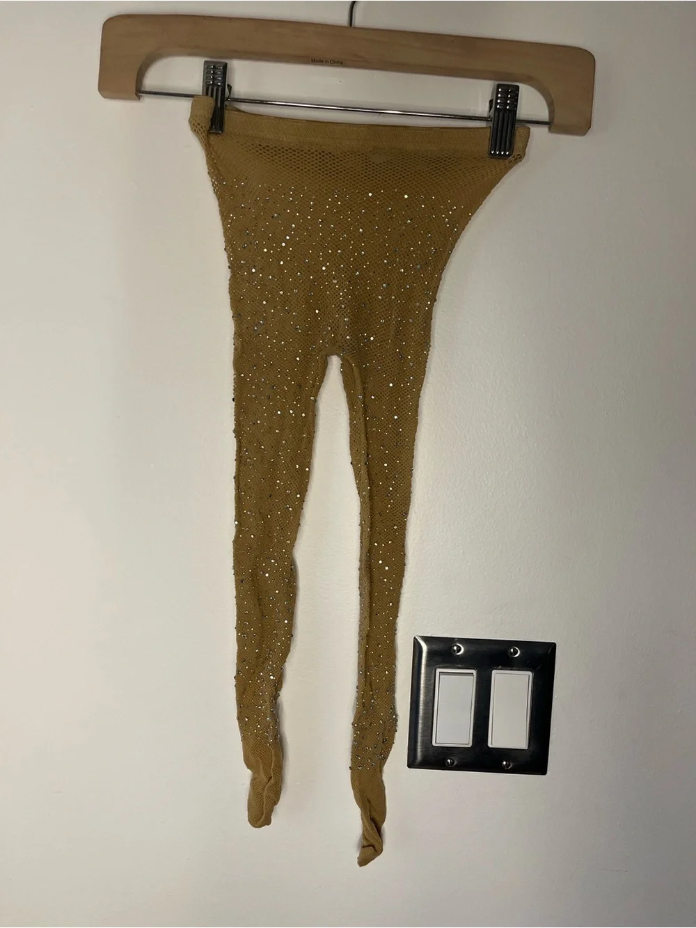 2-pack. Sheer Rhinestone-Embellished Mesh Tights in Mustard and black fishnet.
